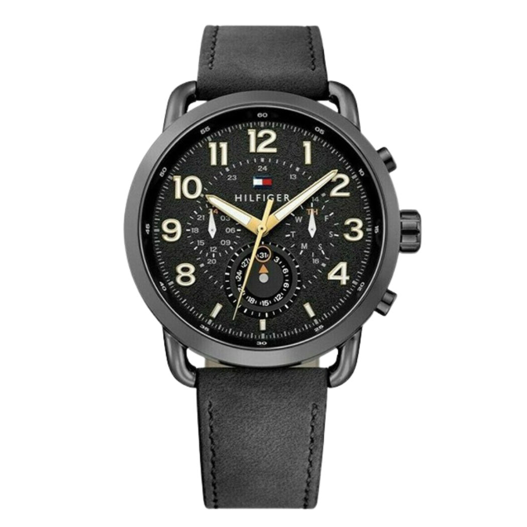 Tommy Hilfiger Briggs Black Leather Strap Black Dial Chronograph Quartz Watch for Gents - 1791426