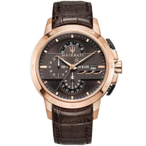 Maserati Ingegno Brown Leather Strap Brown Dial Quartz Watch for Gents - R8871619001