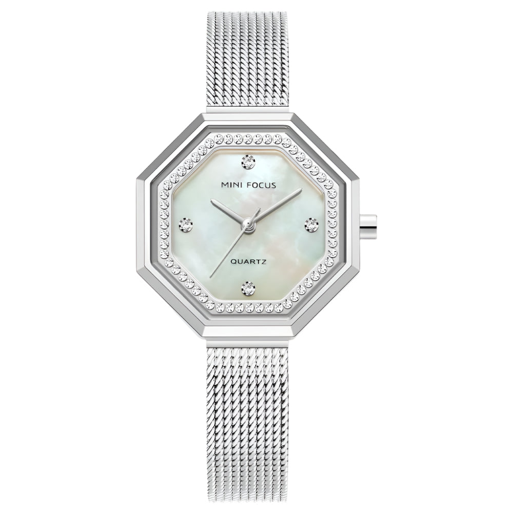 Mini Focus Silver Mesh Bracelet Silver Dial Quartz Watch for Ladies - MF0304L-01