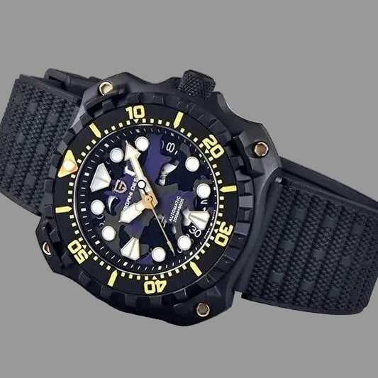 Pagani Design Black Stainless Steel Blue Camo Dial Automatic Watch for Gents - PD-YN009