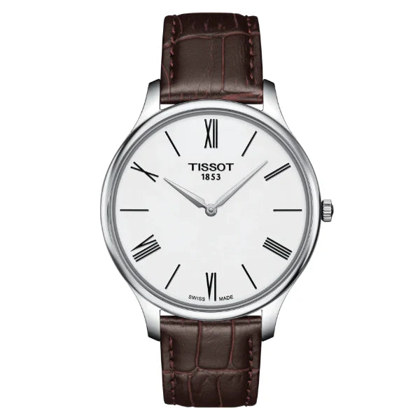 Tissot Tradition Brown Leather Strap White Dial Quartz Watch for Men's - T063.409.16.018.00