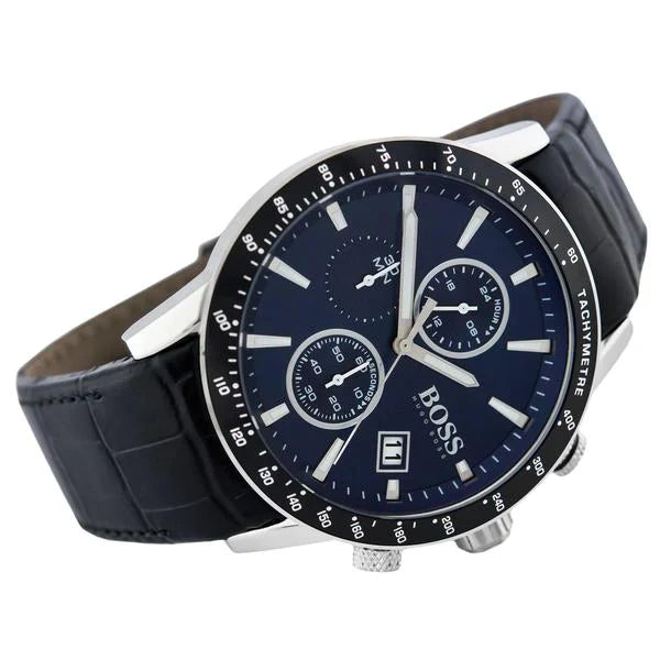 HUGO BOSS Rafale Black Leather Strap Blue Dial Chronograph Quartz Watch for Gents - 1513391