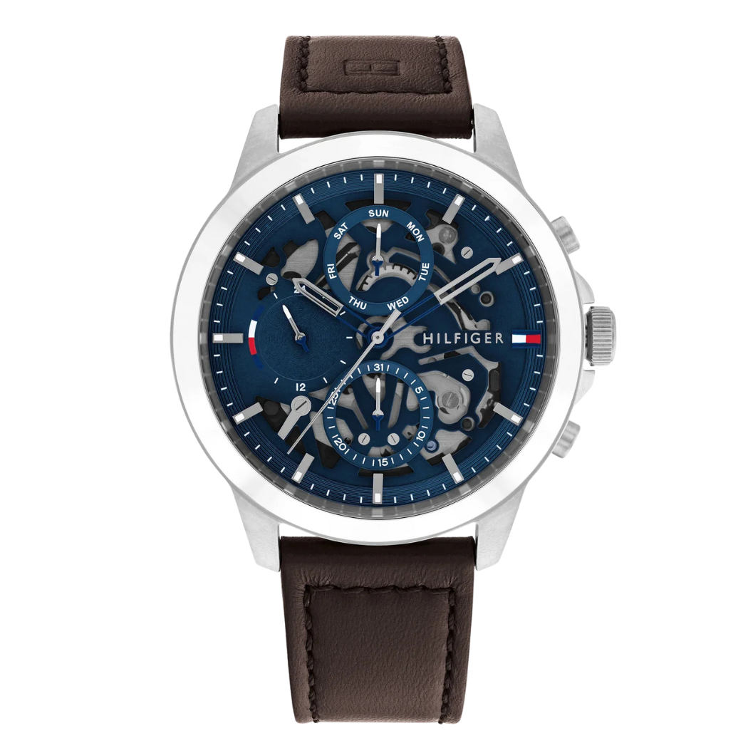 Tommy Hilfiger Henry Brown Leather Strap Blue Dial Chronograph Quartz Watch for Gents - 1710476