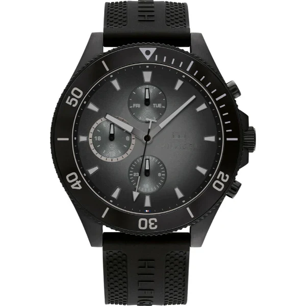 Tommy Hilfiger Larson Black Silicone Strap Black Dial Chronograph Quartz Watch for Gents - 1791921
