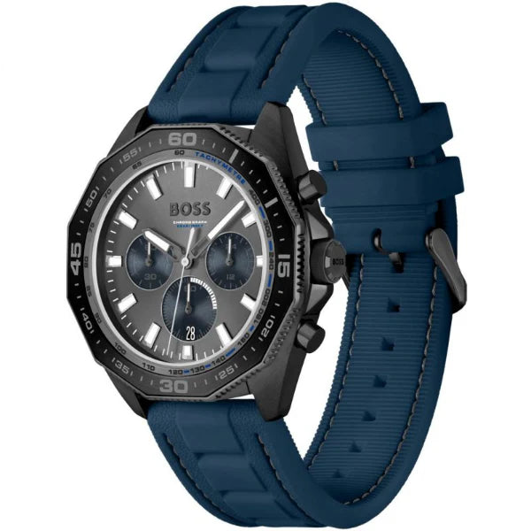 HUGO BOSS Energy Blue Silicone Strap Grey Dial Chronograph Quartz Watch for Gents - 1513972