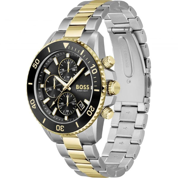 HUGO BOSS Admiral Two-tone Stainless Steel Black Dial Chronograph Quartz Watch for Gents - 1513908