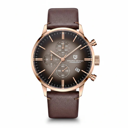 Pagani Design Rose Gold Stainless Steel Brown Dial Chronograph Watch for Gents - PD-2720K
