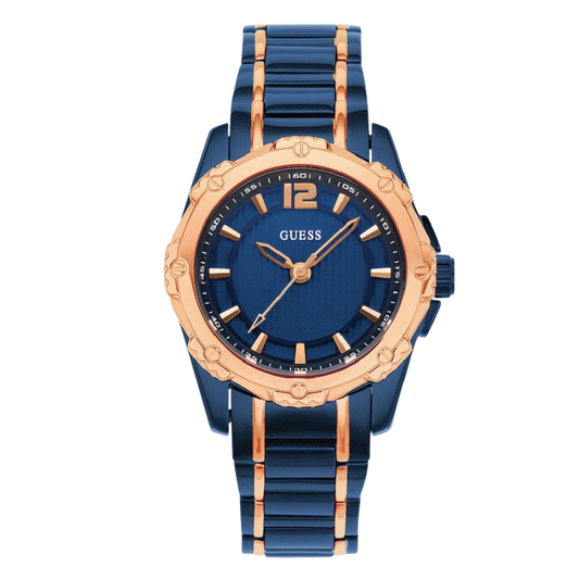 ساعة Guess زرقاء اللون، مصنوعة من الفولاذ المقاوم للصدأ، تعمل بحركة كوارتز، للنساء - W0234L4