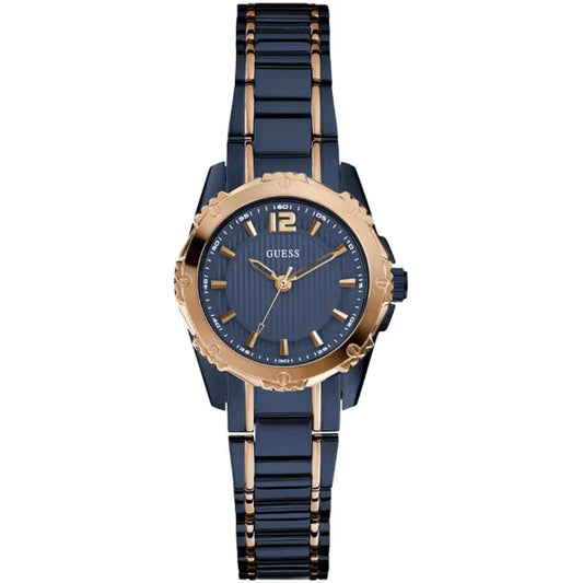 ساعة Guess زرقاء اللون، مصنوعة من الفولاذ المقاوم للصدأ، تعمل بحركة كوارتز، للنساء - W0234L4