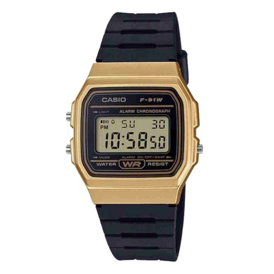 ساعة كاسيو كوارتز رجالية بسوار مطاطي أسود ومينا أسود - CASIO F-91WM-9ADF