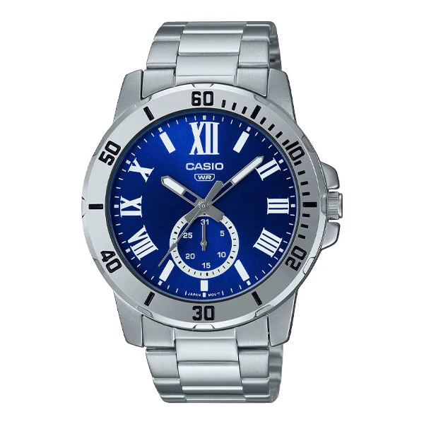 Casio Silver Stainless Steel Blue Dial Quartz Watch for Gents - MTP-VD200D-2BUDF