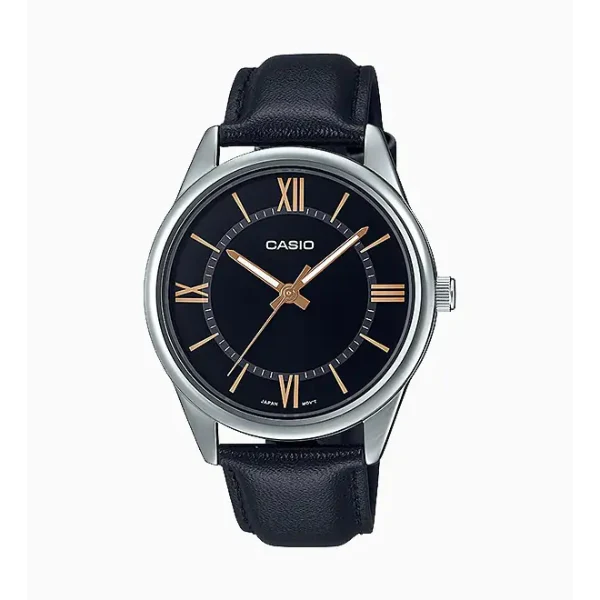 Casio Black Leather Strap Black Dial Quartz Watch for Gents - MTP-V005L-1B5UDF