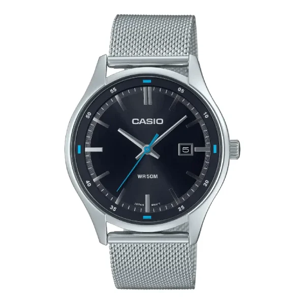 Casio Silver Mesh Bracelet Black Dial Quartz Watch for Gents - MTP-E710MB-1AVDF