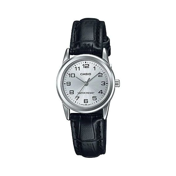 Casio Black Leather Strap Silver Dial Quartz Watch for Ladies - LTP-V001L-7BUDF