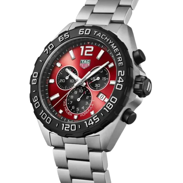 Tag Heuer Formula 1 Silver Stainless Steel Red Dial Chronograph Quartz Watch for Gents - CAZ101AN.BA0842