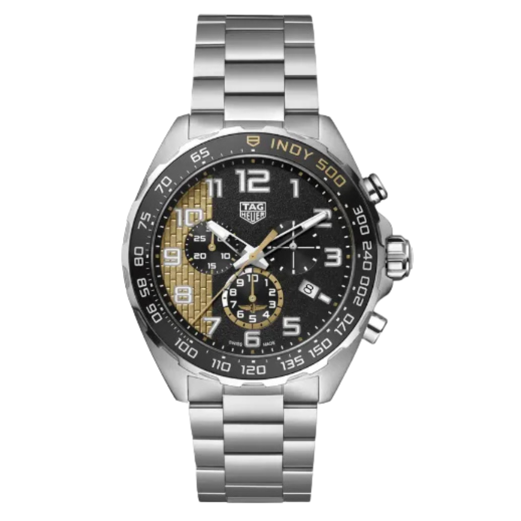 Tag Heuer Formula 1 Indy 500 Silver Stainless Steel Black Dial Chronograph Quartz Watch for Gents - CAZ101AU.BA0842