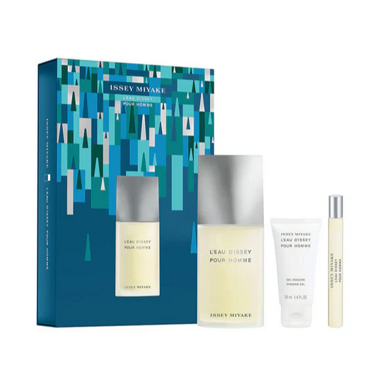 إيسي مياكي – L'Eau d'Issey Pour Homme مجموعة هدايا مكونة من 3 قطع أو دو تواليت للرجال – 125 مل + جل استحمام 50 مل + عطر صغير 15 مل