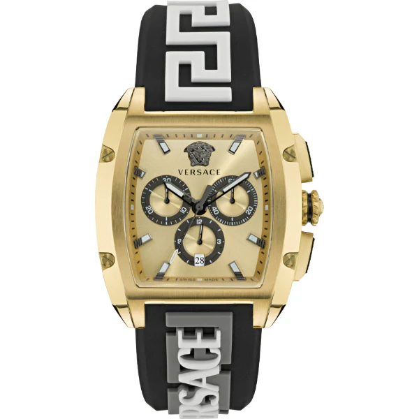 Versace Dominus Black Silicone Strap Gold Dial Chronograph Quartz Watch for Gents - VE6H00223