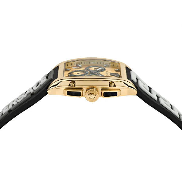 Versace Dominus Black Silicone Strap Gold Dial Chronograph Quartz Watch for Gents - VE6H00223