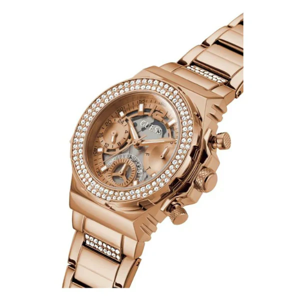 ساعة Guess Fusion النسائية، مصنوعة من الفولاذ المقاوم للصدأ بلون ذهبي وردي، كرونوغراف كوارتز - GW0552L3