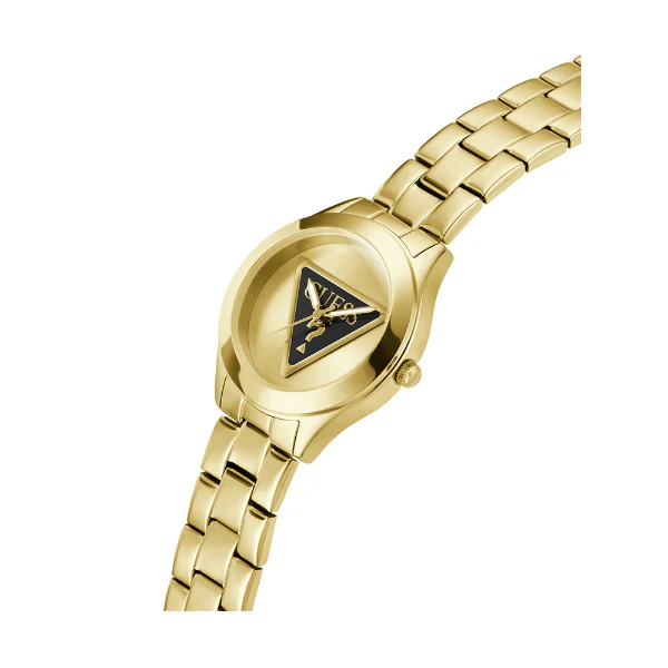 ساعة Guess Tri Plaque Gold المصنوعة من الفولاذ المقاوم للصدأ والميناء الذهبي، تعمل بحركة كوارتز، للنساء - GW0675L2