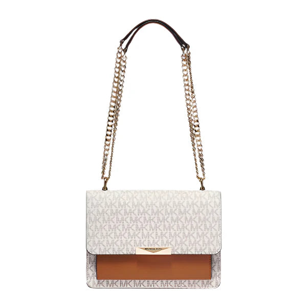 Michael Kors Jade Large Logo and Leather Crossbody Vanilla/Acorn Bag - 30H9GJ4L3B