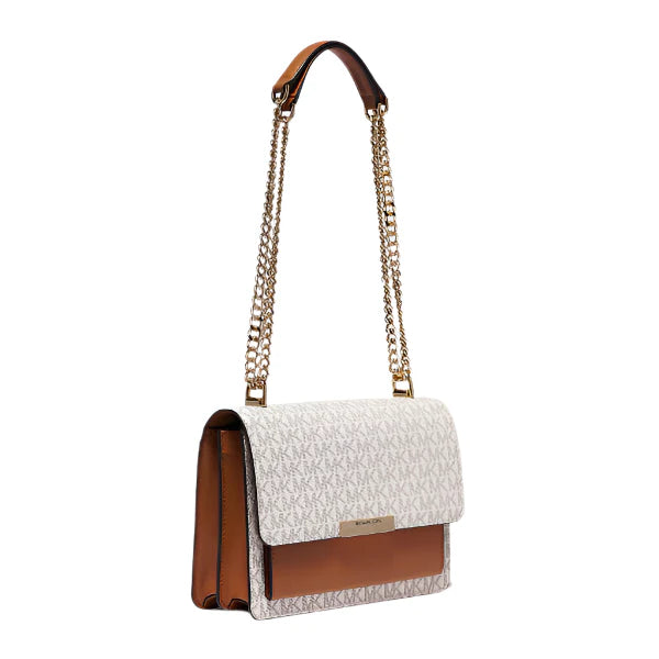 Michael Kors Jade Large Logo and Leather Crossbody Vanilla/Acorn Bag - 30H9GJ4L3B