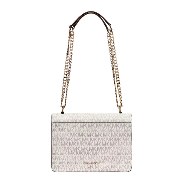 Michael Kors Jade Large Logo and Leather Crossbody Vanilla/Acorn Bag - 30H9GJ4L3B