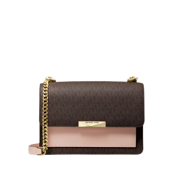 Michael Kors Jade Large Logo and Leather Crossbody Brown/Soft Pink Bag - 30H9GJ4L3B