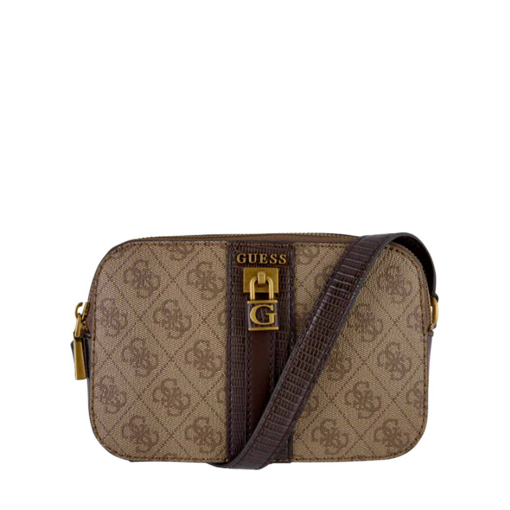 حقيبة كروسبودي من الجلد البني من Guess Ginevra Logo Camera