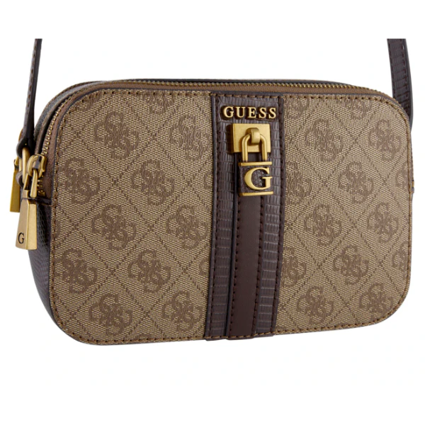 حقيبة كروسبودي من الجلد البني من Guess Ginevra Logo Camera