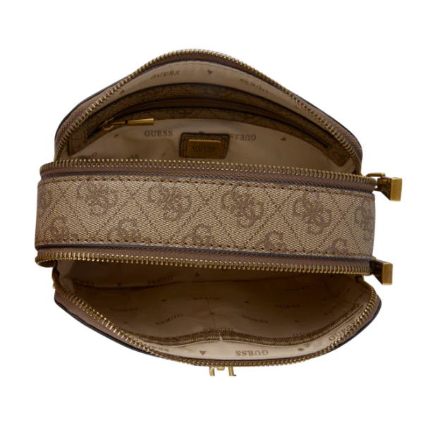 حقيبة كروسبودي من الجلد البني من Guess Ginevra Logo Camera