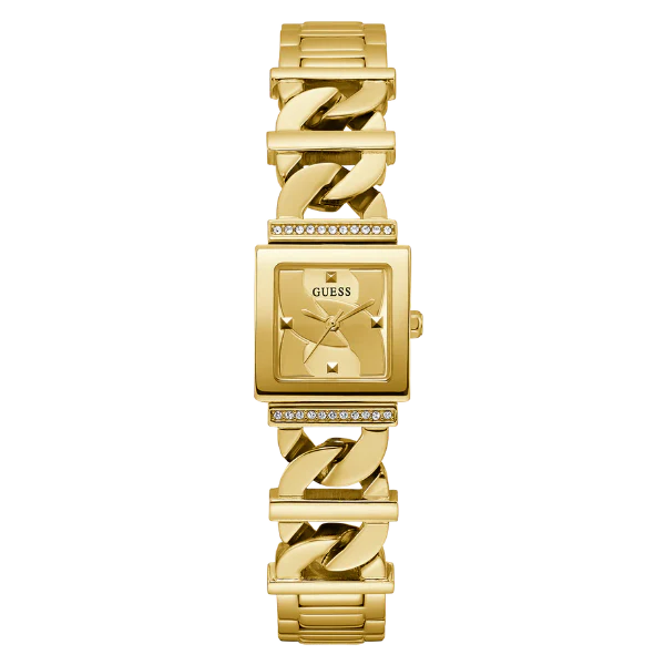 ساعة Guess Runaway Gold المصنوعة من الفولاذ المقاوم للصدأ، ذات مينا ذهبي، تعمل بحركة كوارتز، للنساء - GW0603L2
