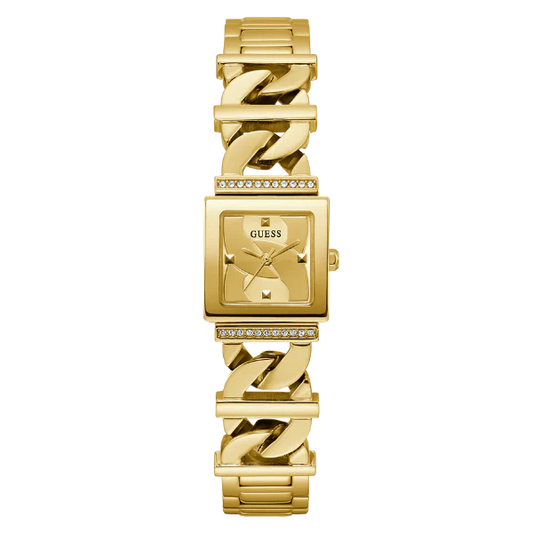 ساعة Guess Runaway Gold المصنوعة من الفولاذ المقاوم للصدأ، ذات مينا ذهبي، تعمل بحركة كوارتز، للنساء - GW0603L2