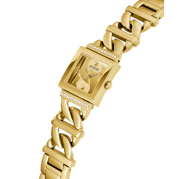 ساعة Guess Runaway Gold المصنوعة من الفولاذ المقاوم للصدأ، ذات مينا ذهبي، تعمل بحركة كوارتز، للنساء - GW0603L2