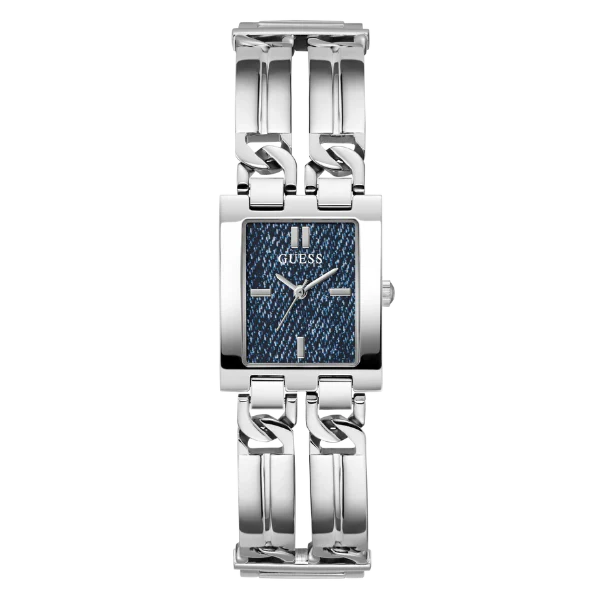 ساعة Guess MOD ID فضية اللون من الفولاذ المقاوم للصدأ، مينا أزرق، كوارتز، للنساء - GW0807L1