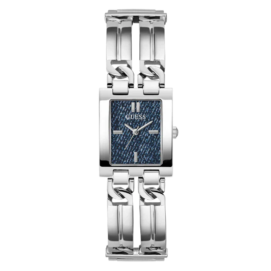 ساعة Guess MOD ID فضية اللون من الفولاذ المقاوم للصدأ، مينا أزرق، كوارتز، للنساء - GW0807L1