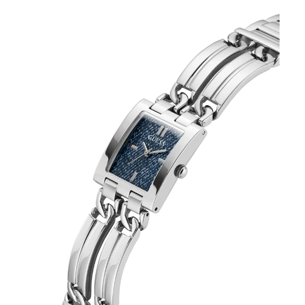 ساعة Guess MOD ID فضية اللون من الفولاذ المقاوم للصدأ، مينا أزرق، كوارتز، للنساء - GW0807L1