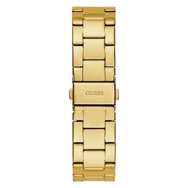 ساعة Guess Cubed Gold المصنوعة من الفولاذ المقاوم للصدأ، بمينا ذهبي، تعمل بحركة كوارتز، للنساء - GW0606L2