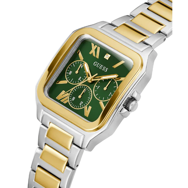ساعة Guess ثنائية اللون من الفولاذ المقاوم للصدأ، مينا أخضر، كوارتز، للنساء - GW0631G1