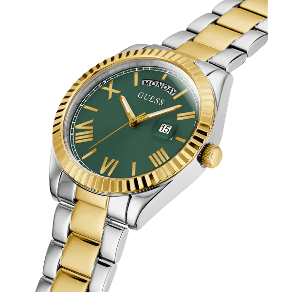 ساعة Guess Luna ثنائية اللون من الفولاذ المقاوم للصدأ، مينا أخضر، كوارتز، للنساء - GW0308L5