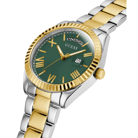 ساعة Guess Luna ثنائية اللون من الفولاذ المقاوم للصدأ، مينا أخضر، كوارتز، للنساء - GW0308L5