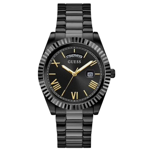 ساعة Guess Connoisseur سوداء من الفولاذ المقاوم للصدأ، مينا أسود، كوارتز للرجال - GW0265G4