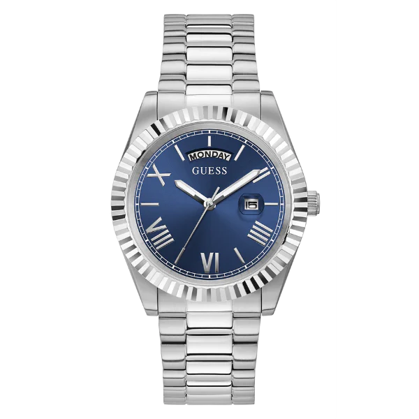 Guess Connoisseur Silver Stainless Steel Blue Dial Quartz Watch for Gents - GW0265G7
