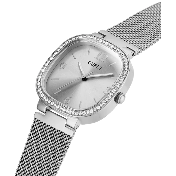 ساعة Guess النسائية ذات سوار شبكي فضي ومينا فضي وحركة كوارتز - GW0354L1