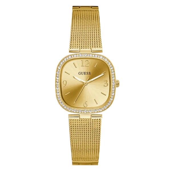 ساعة Guess النسائية ذات سوار شبكي ذهبي ومينا ذهبي وساعة كوارتز - GW0354L2