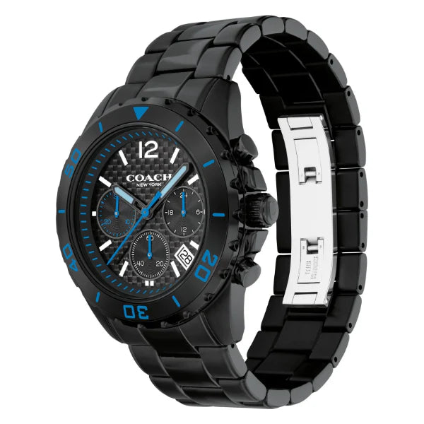 Coach Kent Black Stainless Steel Black/Blue Dial Chronograph Quartz Watch for Gents - 14602562