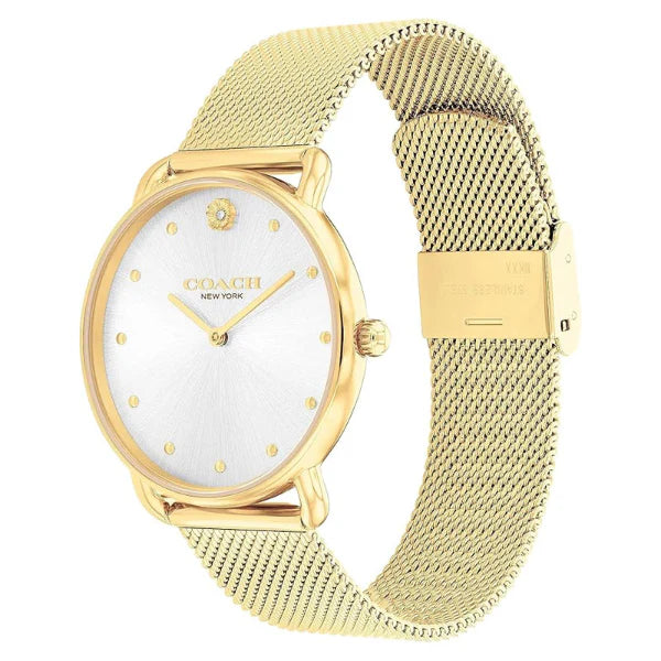 Coach Elliot Gold Mesh Bracelet Silver Dial Quartz Watch for Ladies - 14504208
