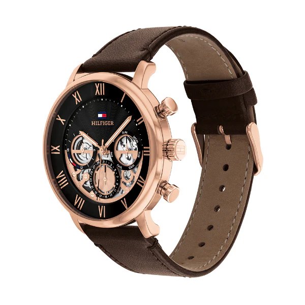 Tommy Hilfiger Legend Brown Leather Strap Black Dial Chronograph Quartz Watch for Gents - 1710566