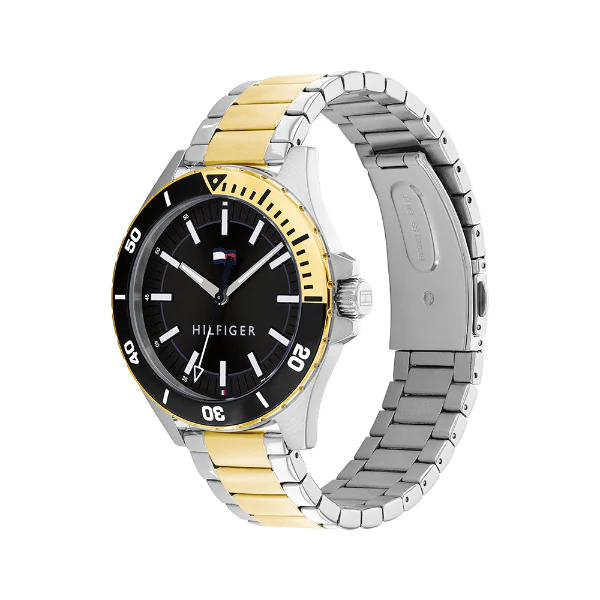 Tommy Hilfiger Logan Two-tone Stainless Steel Black Dial Quartz Watch for Gents - 1792013